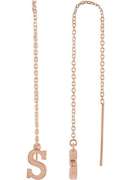 14K Yellow Gold Single Initial A Chain Earring