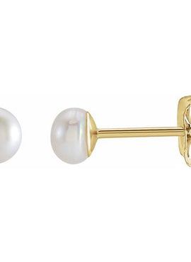 14K Yellow Gold 3 mm Cultured White Freshwater Pearl Earrings