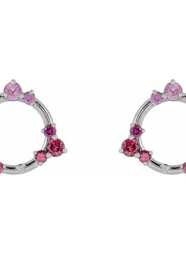 14K White Gold Natural Blue Multi-Gemstone & .03 CTW Natural Diamond Circle Earrings
