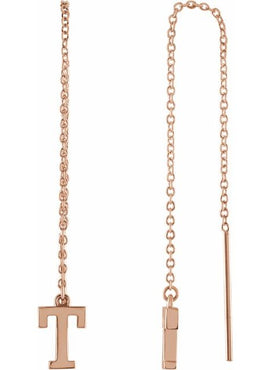 14K Yellow Gold Single Initial A Chain Earring