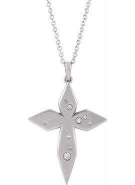 Platinum .08 CTW Natural Diamond Cross 16-18