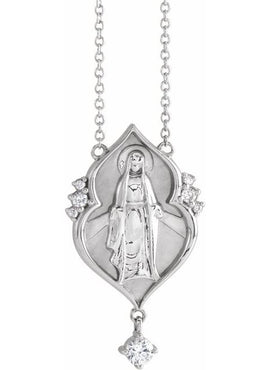 Sterling Silver .08 CTW Natural Diamond Miraculous Mary 16