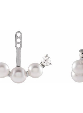 14K Yellow Gold Cultured Akoya Pearl & 1/4 CTW Natural Diamond Earring Jackets