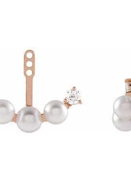 14K Yellow Gold Cultured Akoya Pearl & 1/4 CTW Natural Diamond Earring Jackets