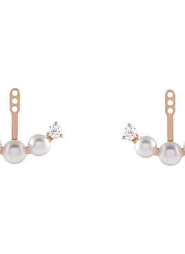 14K Yellow Gold Cultured Akoya Pearl & 1/4 CTW Natural Diamond Earring Jackets