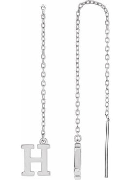 14K Yellow Gold Single Initial A Chain Earring