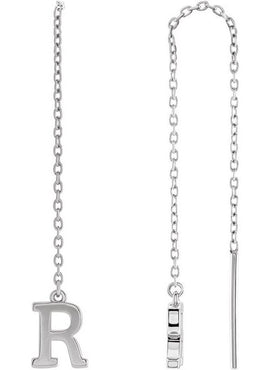 14K Yellow Gold Single Initial A Chain Earring