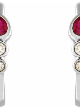 Platinum Natural Ruby & 1/10 CTW Natural Diamond Bezel-Set Hoop Earrings