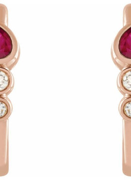 Platinum Natural Ruby & 1/10 CTW Natural Diamond Bezel-Set Hoop Earrings