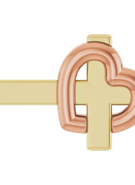 14K White/Rose Gold Sideways Cross & Heart 18