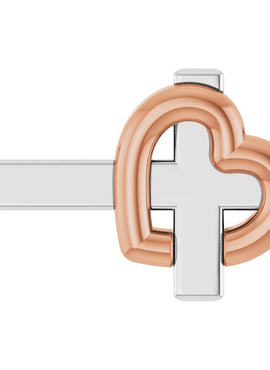 14K White/Rose Gold Sideways Cross & Heart 18