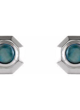 Sterling Silver Natural Turquoise Geometric Cabochon Earrings
