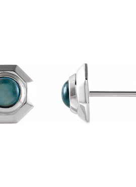 Sterling Silver Natural Turquoise Geometric Cabochon Earrings