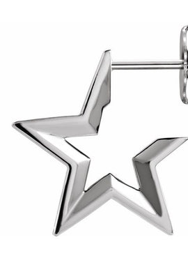 14K White Gold Star 15.9 mm Hoop Earrings