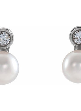 14K Rose Gold Cultured White Akoya Pearl & .06 CTW Natural Diamond Earrings