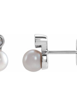14K Rose Gold Cultured White Akoya Pearl & .06 CTW Natural Diamond Earrings