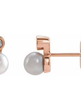 14K Rose Gold Cultured White Akoya Pearl & .06 CTW Natural Diamond Earrings