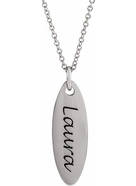 14K White Gold Elongated Oval Pendant