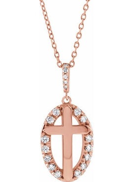 14K Yellow Gold 1/5 CTW Natural Diamond Halo-Style Cross Pendant