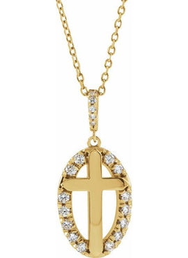 14K Yellow Gold 1/5 CTW Natural Diamond Halo-Style Cross Pendant
