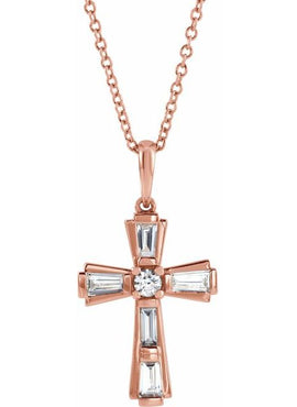 14K Yellow Gold 3/8 CTW Natural Diamond Baguette Cross Pendant