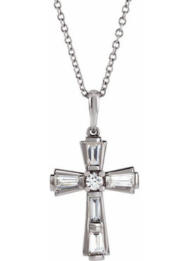 14K Yellow Gold 3/8 CTW Natural Diamond Baguette Cross Pendant