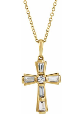 14K Yellow Gold 3/8 CTW Natural Diamond Baguette Cross Pendant