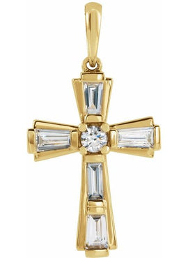 14K Yellow Gold 3/8 CTW Natural Diamond Baguette Cross Pendant