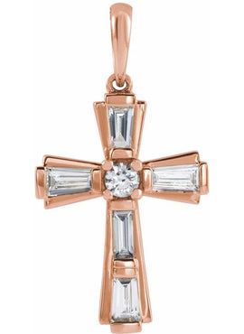 14K Yellow Gold 3/8 CTW Natural Diamond Baguette Cross Pendant