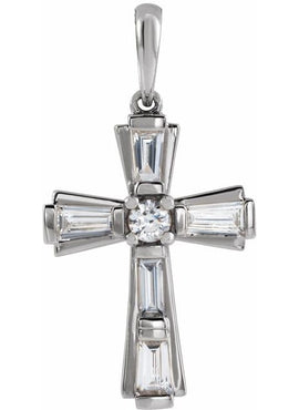 14K Yellow Gold 3/8 CTW Natural Diamond Baguette Cross Pendant
