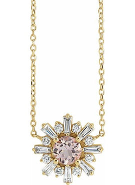 Sterling Silver Natural Pink Morganite & 3/8 CTW Natural Diamond Starburst 18