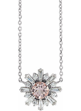 Sterling Silver Natural Pink Morganite & 3/8 CTW Natural Diamond Starburst 18