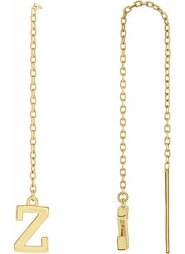 14K Yellow Gold Single Initial A Chain Earring