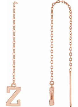 14K Yellow Gold Single Initial A Chain Earring