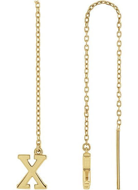 14K Yellow Gold Single Initial A Chain Earring
