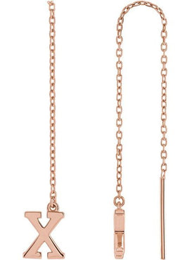 14K Yellow Gold Single Initial A Chain Earring
