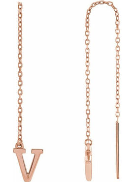 14K Yellow Gold Single Initial A Chain Earring