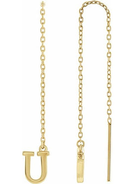 14K Yellow Gold Single Initial A Chain Earring