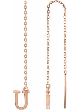 14K Yellow Gold Single Initial A Chain Earring