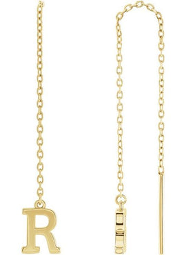 14K Yellow Gold Single Initial A Chain Earring