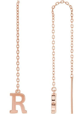 14K Yellow Gold Single Initial A Chain Earring