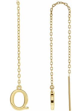 14K Yellow Gold Single Initial A Chain Earring