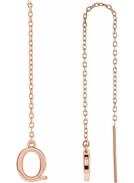 14K Yellow Gold Single Initial A Chain Earring