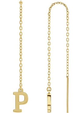 14K Yellow Gold Single Initial A Chain Earring