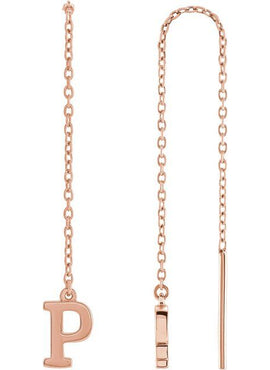 14K Yellow Gold Single Initial A Chain Earring