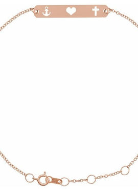 14K White Gold Faith, Love, Hope Bar 6 1/2-7 1/2