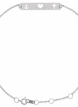 14K White Gold Faith, Love, Hope Bar 6 1/2-7 1/2