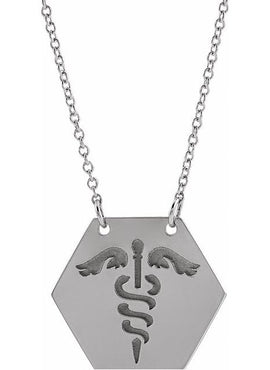 14K White Gold 17.8x15.5 mm Medical Identification 18