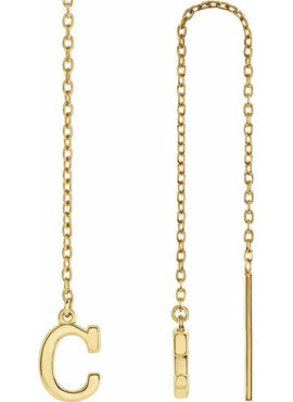 14K Yellow Gold Single Initial A Chain Earring