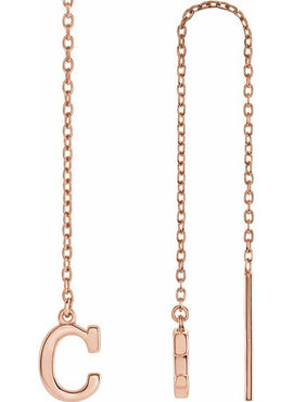 14K Yellow Gold Single Initial A Chain Earring